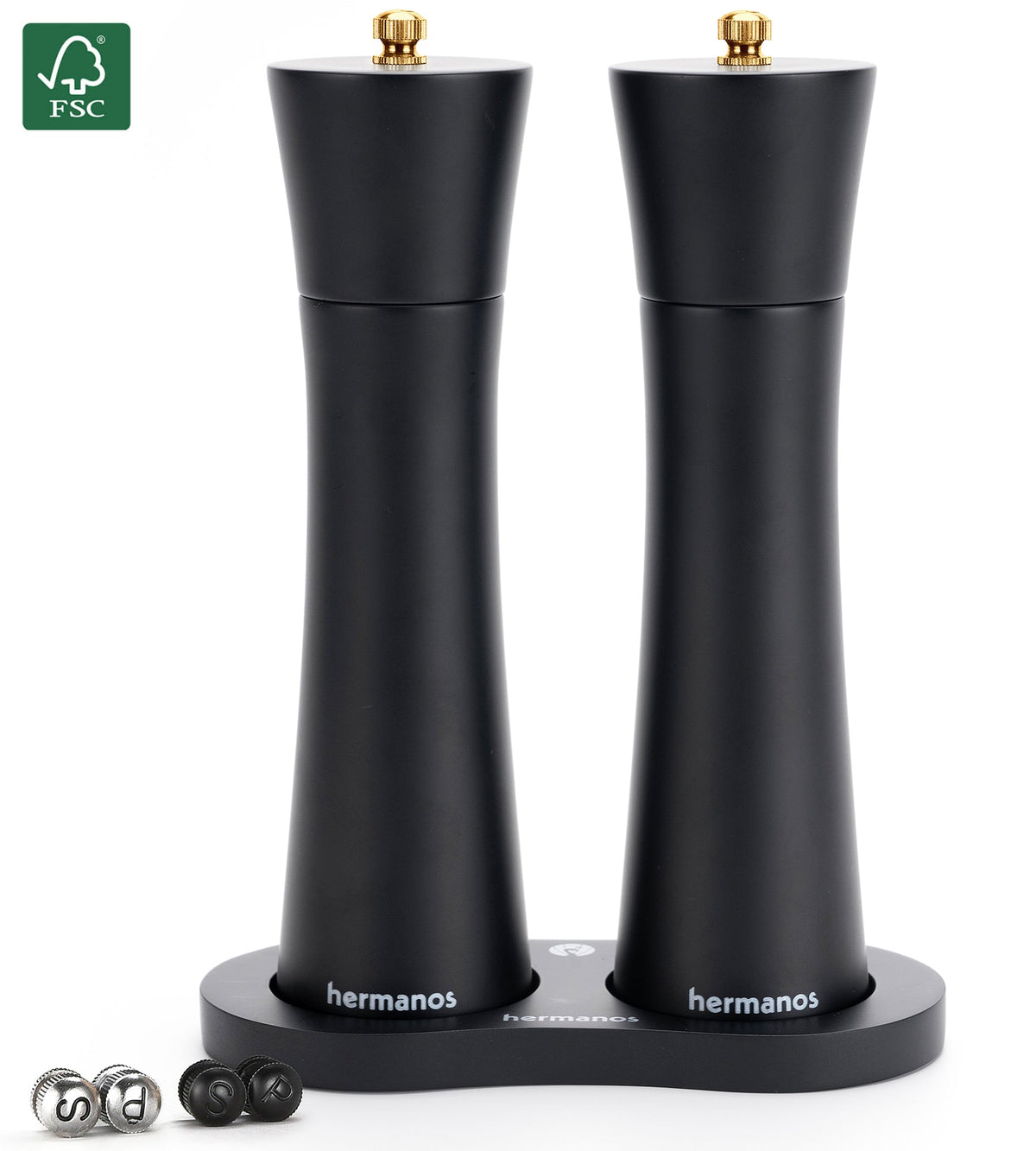 Hermanos peper- en zoutmolenset Bali, zwart, 22 cm