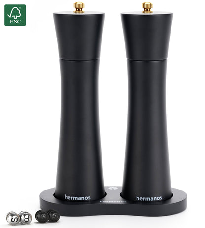 Hermanos peper- en zoutmolenset Bali, zwart, 22 cm