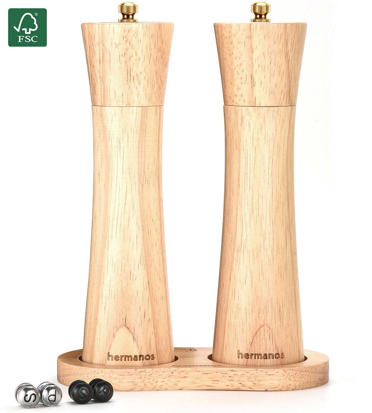 Hermanos peper- en zoutmolenset Bali, blank rubberhout, 22 cm