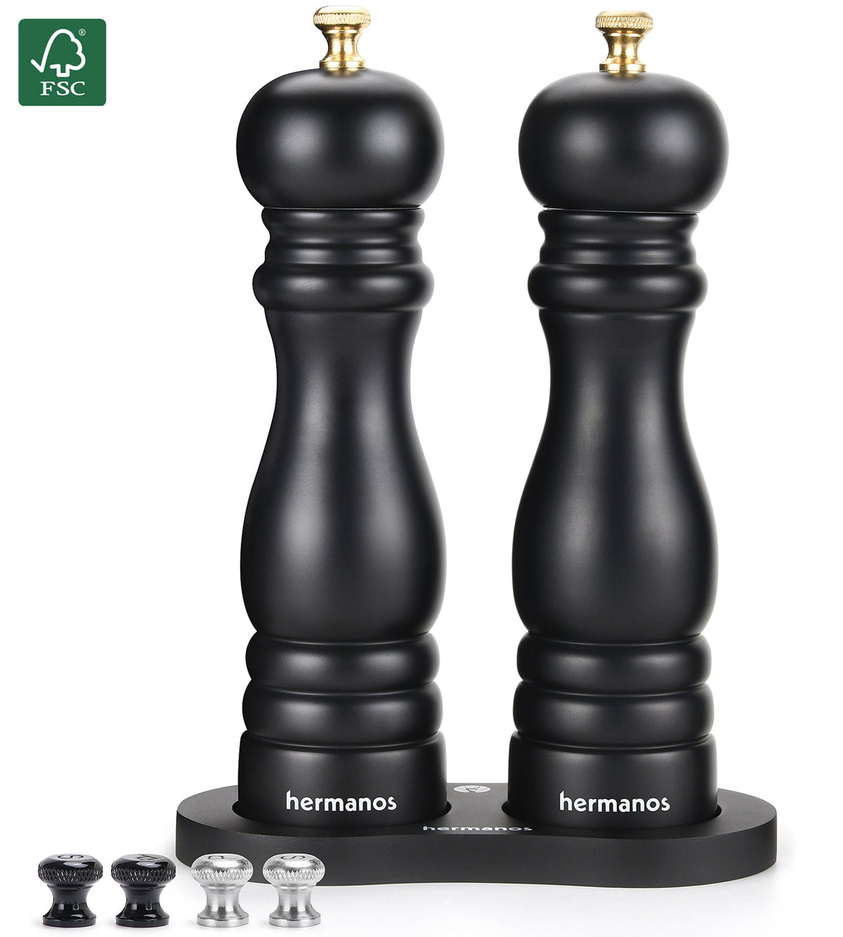 Hermanos peper- en zoutmolenset Lyon, zwart, 22 cm