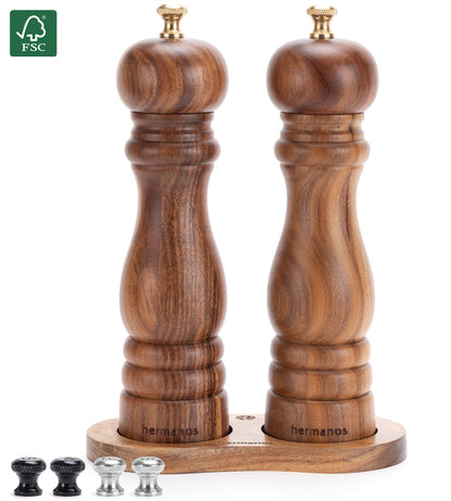 Hermanos peper- en zoutmolenset Lyon, bruin, 22 cm