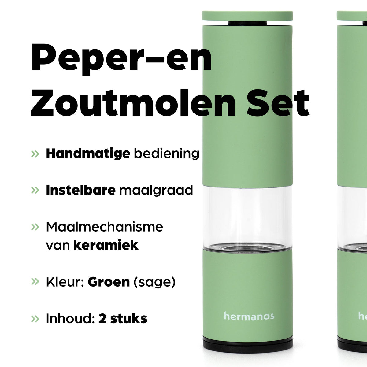 Hermanos peper- en zoutmolenset Oslo, saliegroen, 19 cm, afbeelding 3