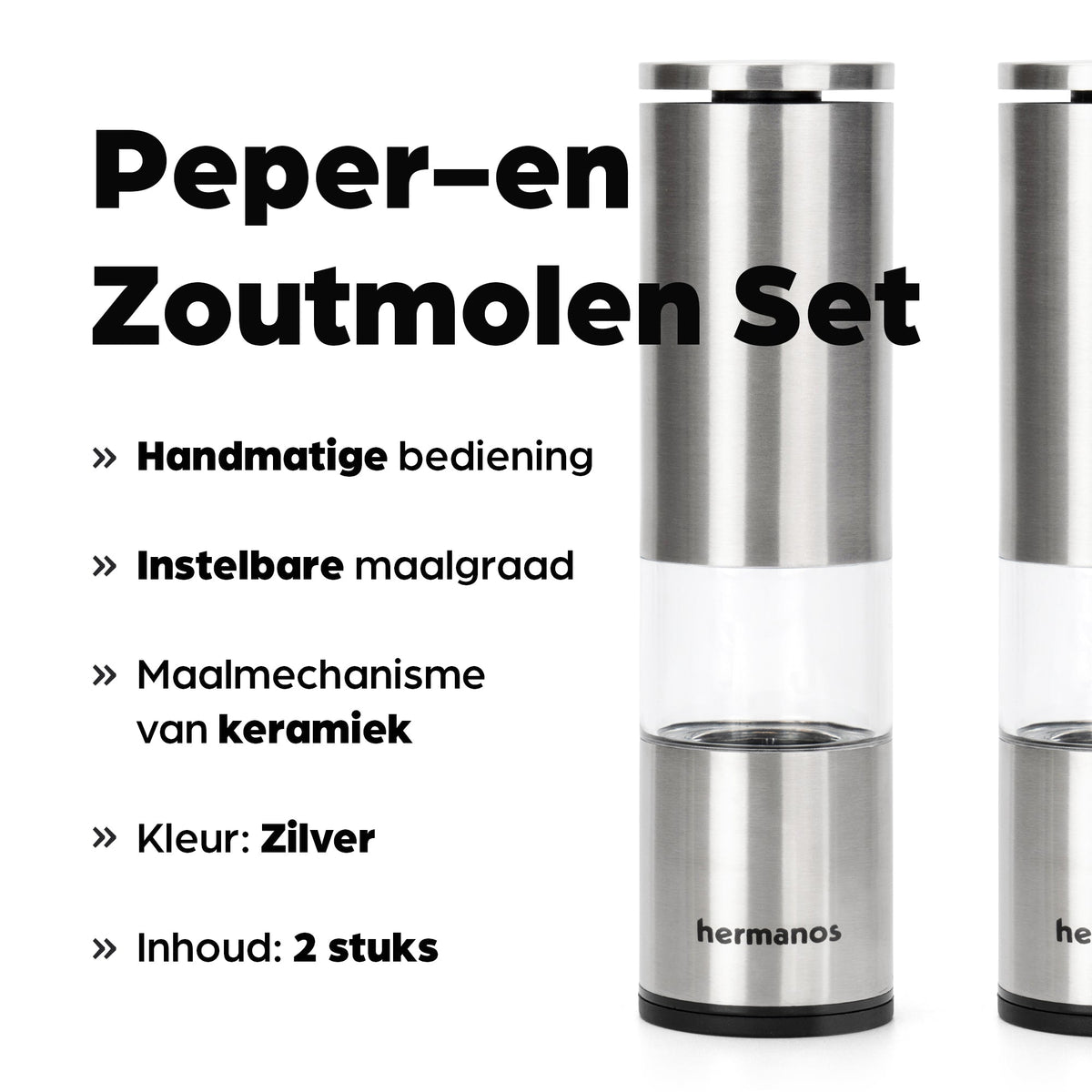 Hermanos peper- en zoutmolenset Oslo, zilver, 19 cm, afbeelding 3