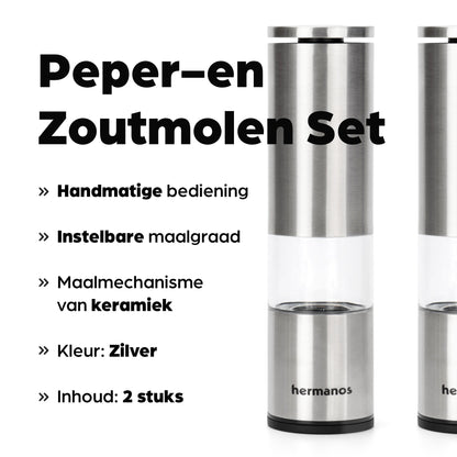 Hermanos peper- en zoutmolenset Oslo, zilver, 19 cm, afbeelding 3