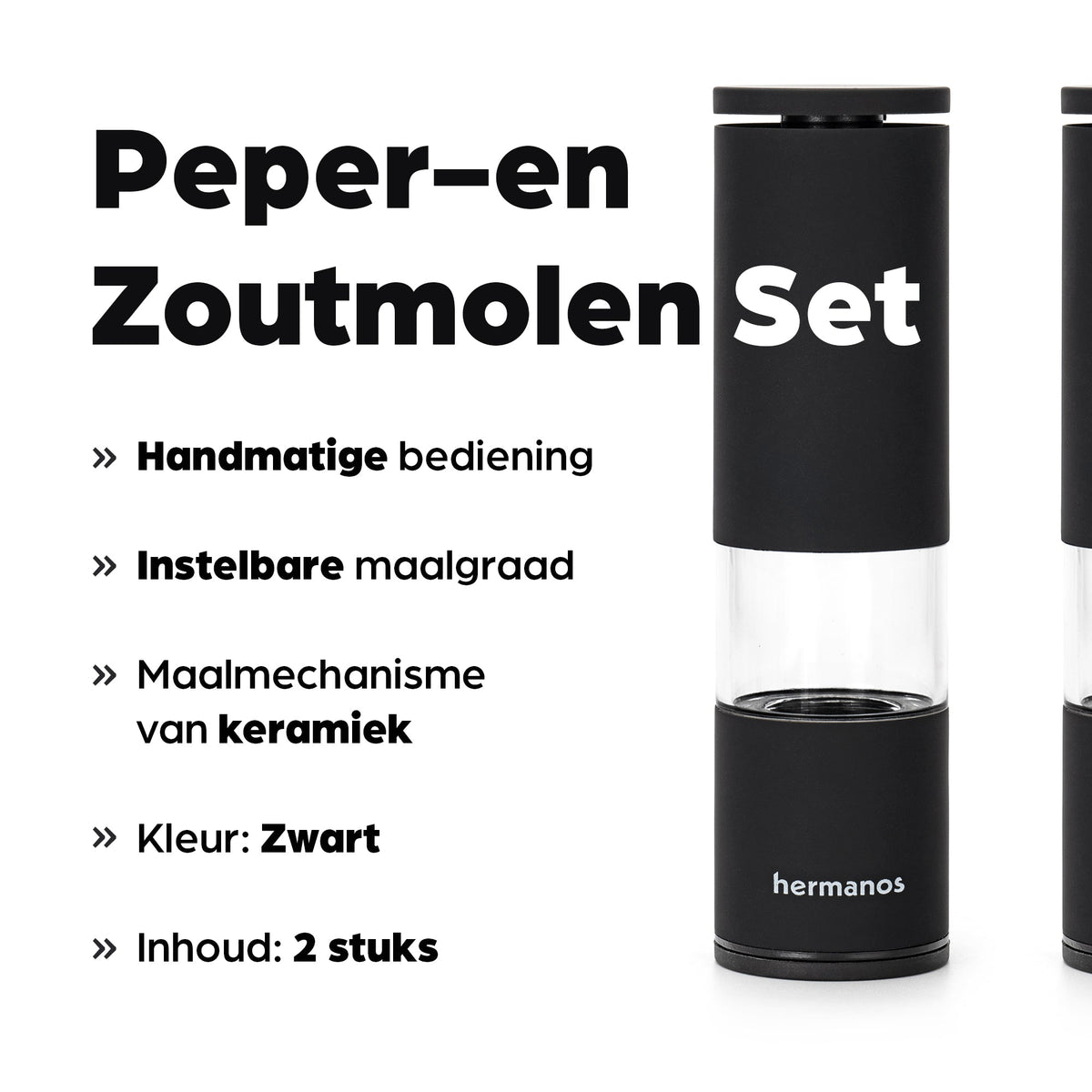 Hermanos peper- en zoutmolenset Oslo, zwart, 19 cm, afbeelding 3