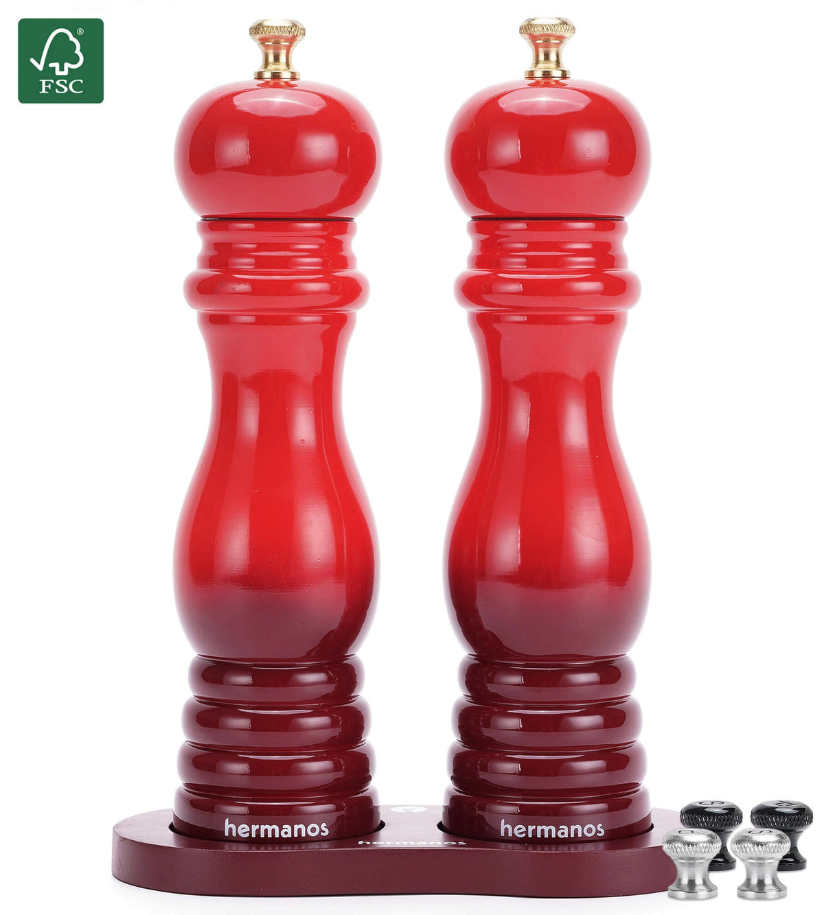 Hermanos peper- en zoutmolenset Rome, rood, 22 cm