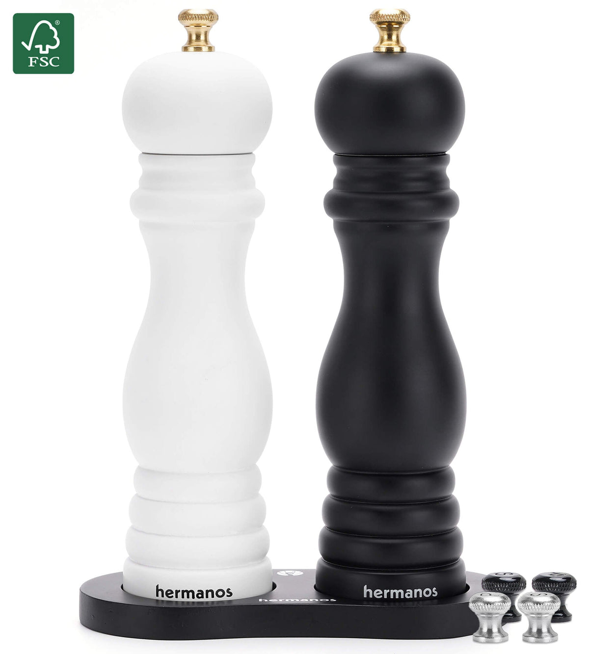 Hermanos peper- en zoutmolenset Rome, zwart-wit, 22 cm