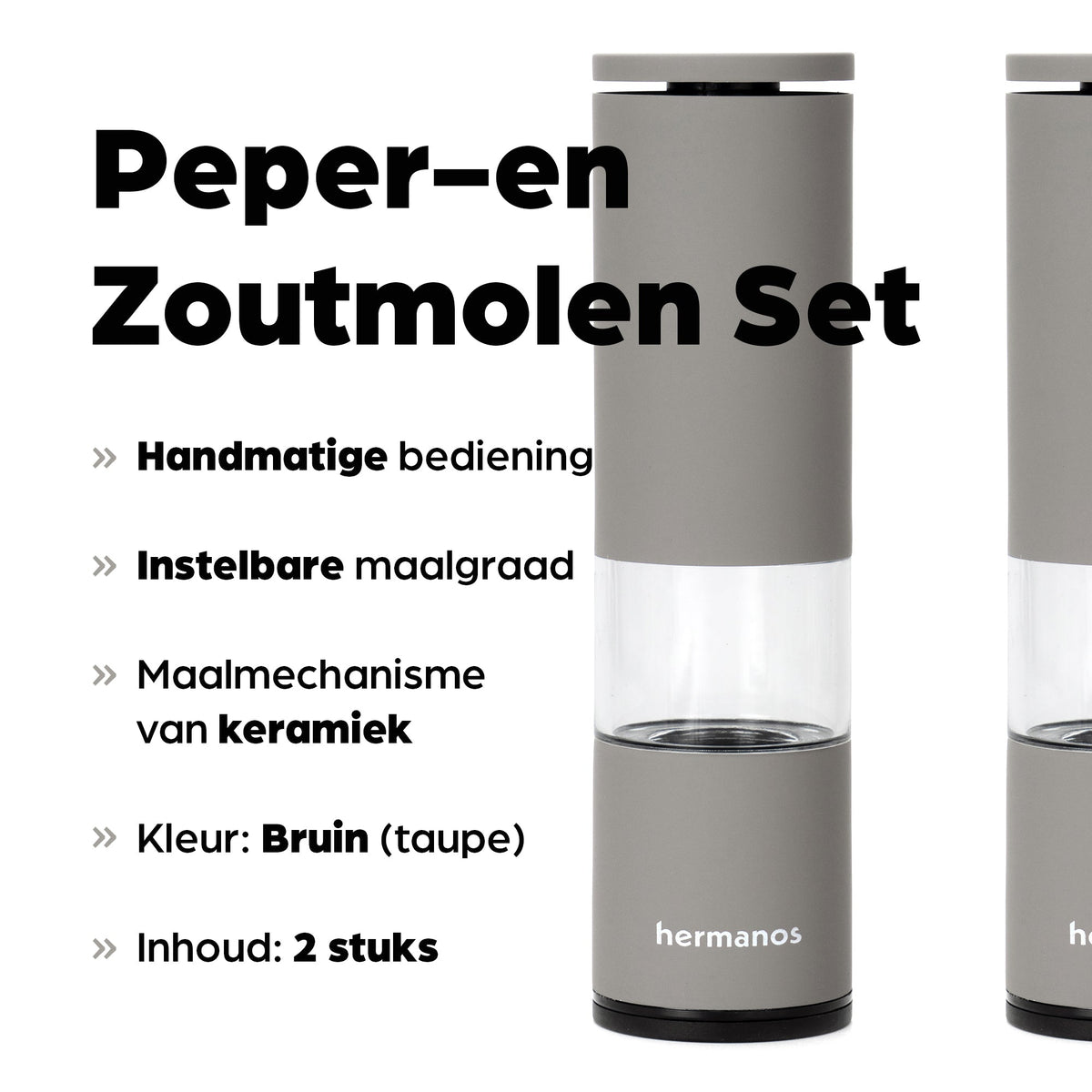 Hermanos peper- en zoutmolenset Oslo, taupe, 19 cm, afbeelding 3