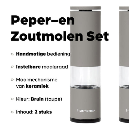 Hermanos peper- en zoutmolenset Oslo, taupe, 19 cm, afbeelding 3