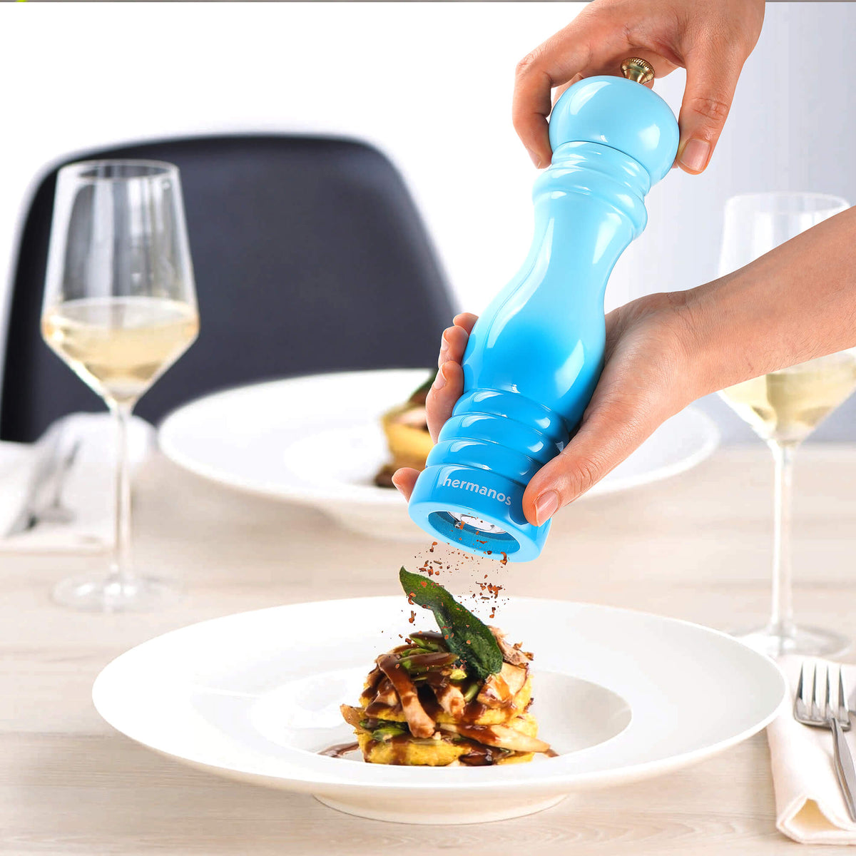 Hermanos peper- en zoutmolenset Rome, blauw, 22 cm, afbeelding 2